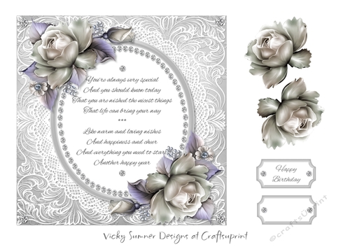 Birthday Verse Floral Silver