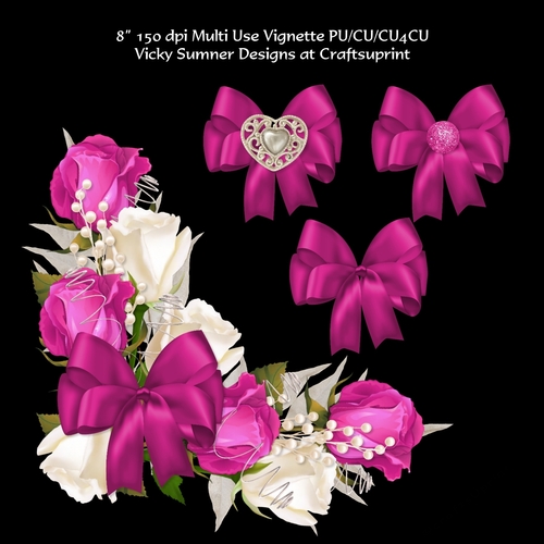 Rose Bud and Bow Pink Vignette
