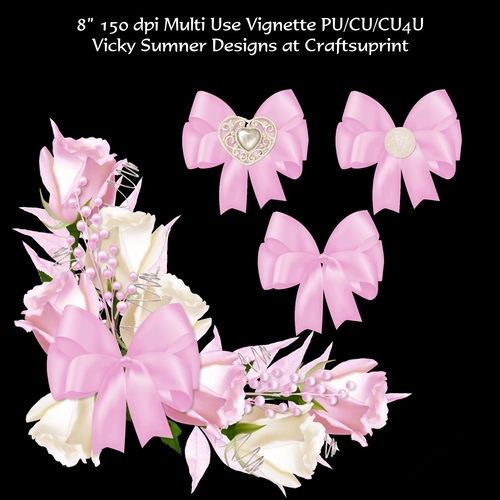 Rose Bud and Bow Pale Pink Vignette