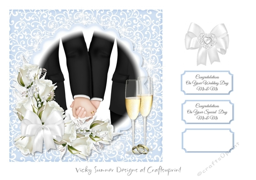Mr and Mr Wedding Blue with White Flowers