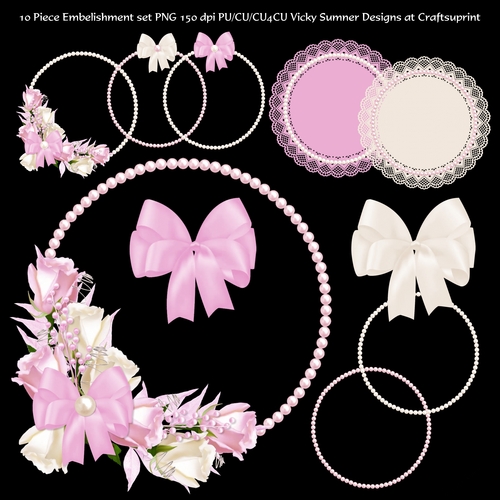 Pink Rose and Pearl Embelishment Set 10 Pieces