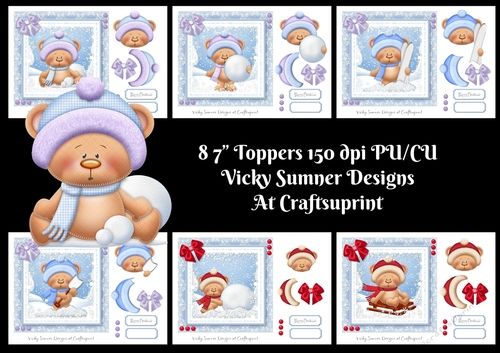 Cute Bear Christmas 7x7 Toppers set of 6