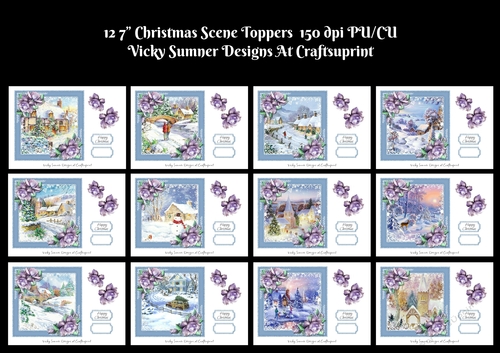 Christmas Scene 7x7 Toppers set of 12