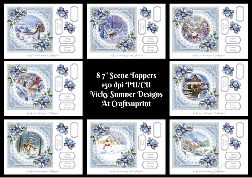 Christmas Scene 2 7x7 Toppers set of 8