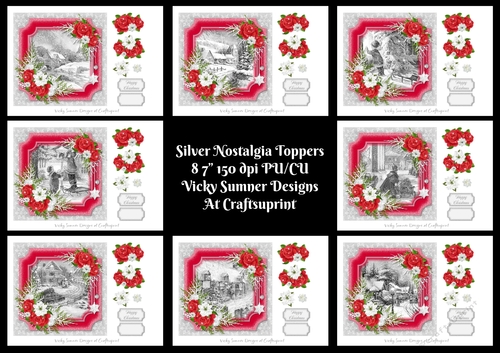 Silver and Red Nostalgia 7x7 Toppers set of 8