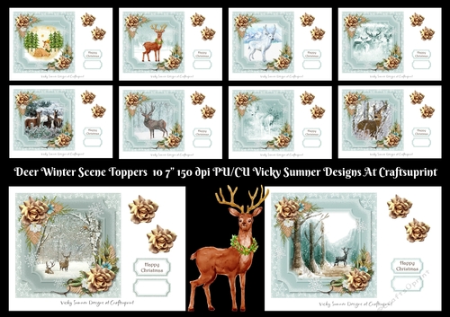 Deer Winter Scene 7x7 Toppers set of 10