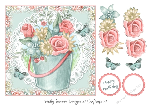 Bucket of Flowers 7x7 Topper