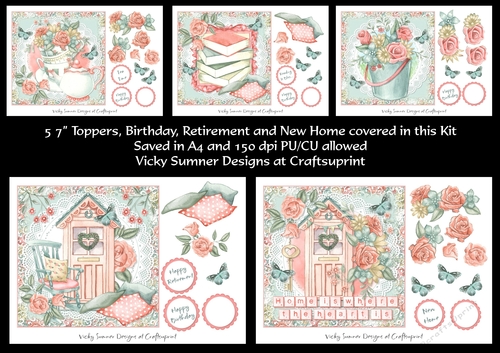Shabby Chic Toppers set of 5