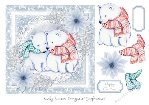 Christmas Animals 1 Polar Bears 7x7 Topper