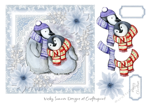 Christmas Animals 1 Penguins 7x7 Topper