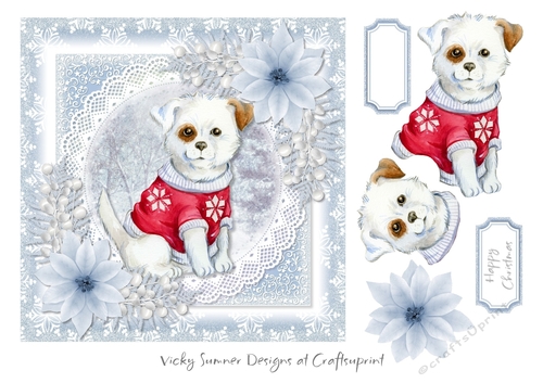 Christmas Animals 1 Dog in Jumper 7x7 Topper
