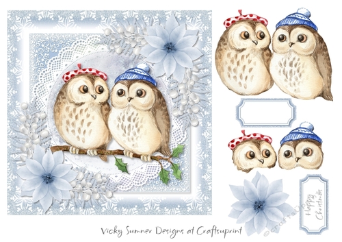Christmas Animals 1 Cosy Owls 7x7 Topper