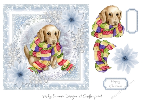 Christmas Animals 1 Dog in a Scarf 7x7 Topper