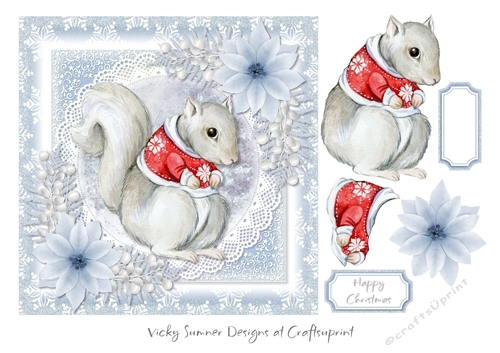 Christmas Animals 1 Squirrel in a Jumper 7x7 Topper