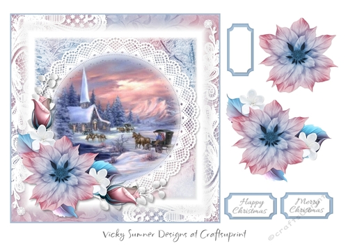 Pink and Blue Church Christmas Scene 2
