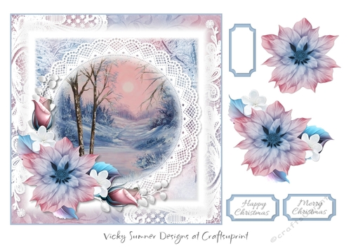 Pink and Blue Pastel Winter Scene 1