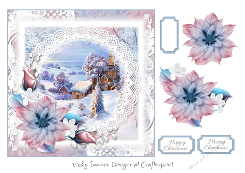 Pink and Blue Pastel Winter Scene 3