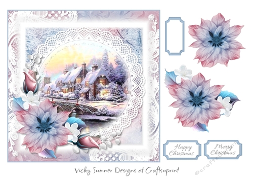 Pink and Blue Pastel Winter Scene 4