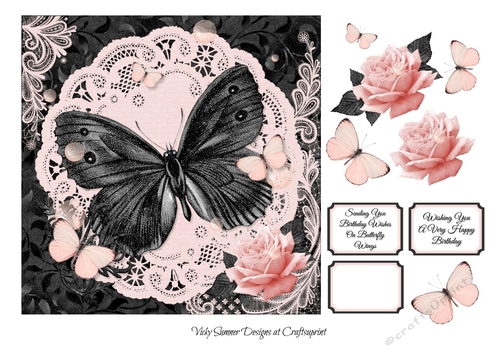 Pink and Black Large Butterfly Wishes