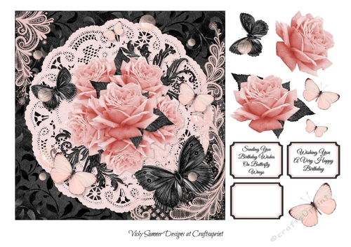 Pink Black and Roses Butterfly Wishes