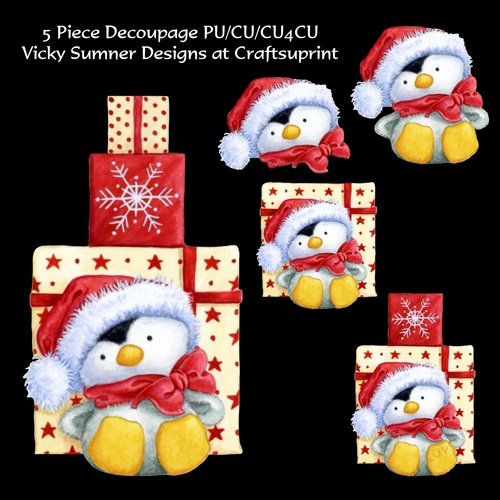 Penguin Present Pile Decoupage 1
