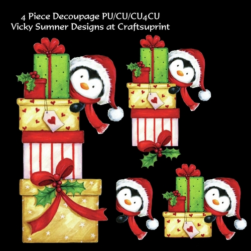 Penguin Present Pile Decoupage 2