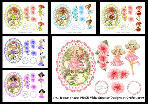 Birthday Flower Girl Toppers set of 6 