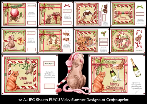 Cat and Mouse Christmas Set of 10 A4 Sheets