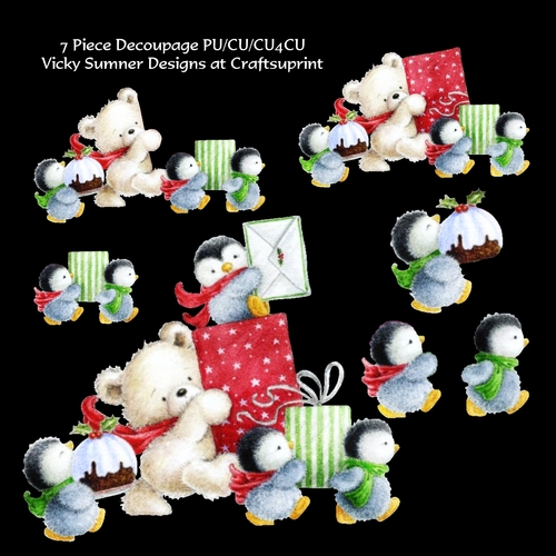 Penguins and Teddy Present Decoupage