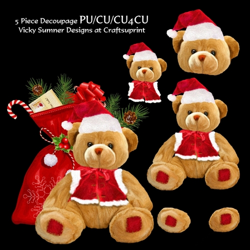 Santa Teddy with Toy Sack Decoupage 