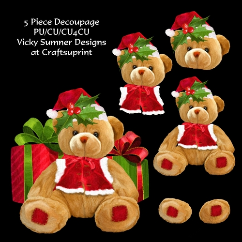 Santa Teddy with Presents Decoupage 