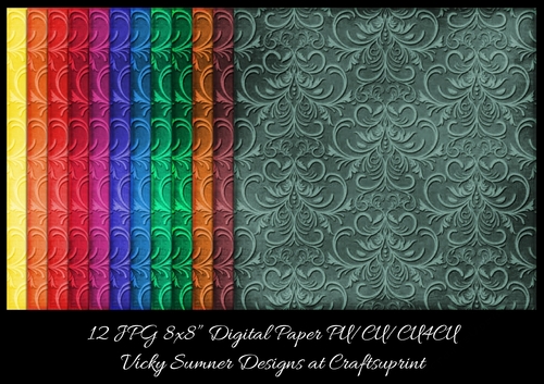 Damask 8x8 Digital Paper in Autumn Fall Colours set of 12