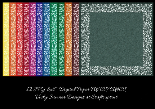 Inlay Frame Textured Digital 8x8 Papers in Autumn Fall Colours set of 12