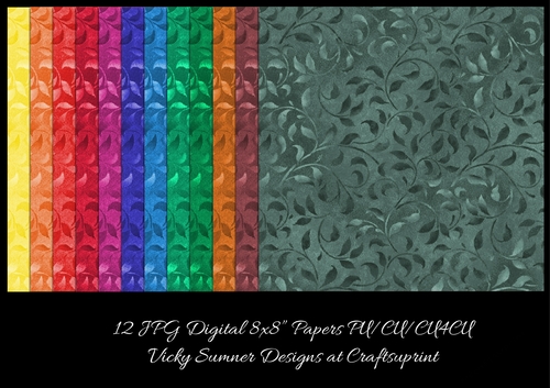 Leaf Patterned Digital 8x8 Papers in Autumn Fall Colours set of 12