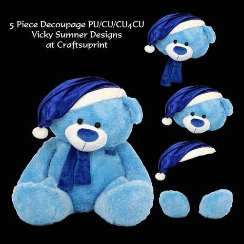 Blue Christmas Teddy Decoupage 