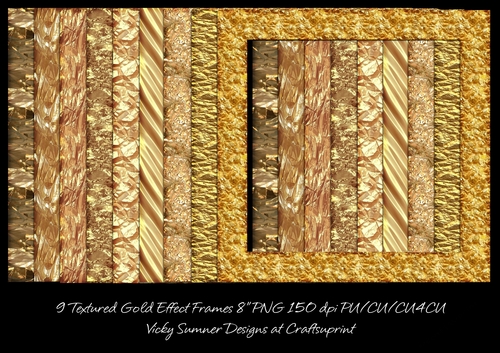 Gold Effect Textured 8x8 Frames set of 9