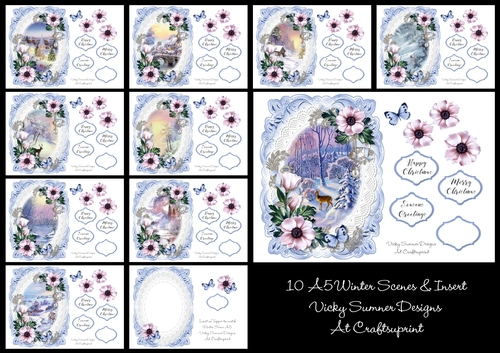 Winter Scene A5 Toppers set of 10 Plus Insert
