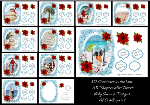 Christmas in the Sun A5 Toppers set of 10 Plus Insert