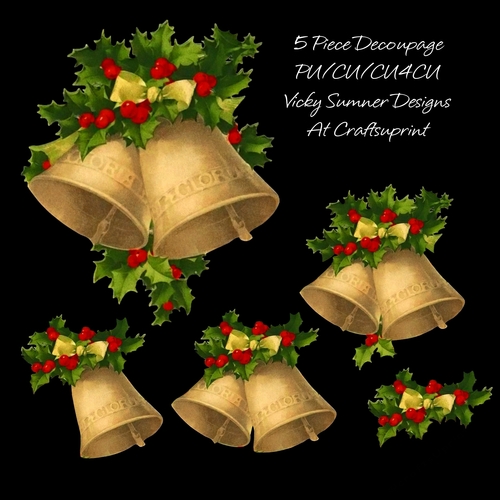Christmas Bells and Holly Decoupage