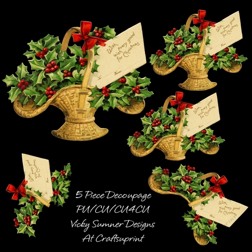 Basket of Holly Decoupage