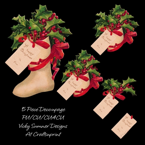 Christmas Stocking and Holly Decoupage