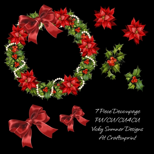 Poinsettia and Holly Wreath Decoupage