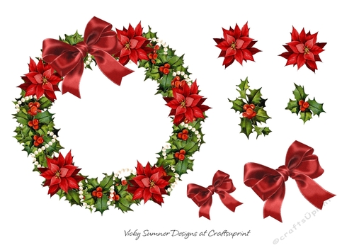 Poinsettia and Holly Wreath Clipart