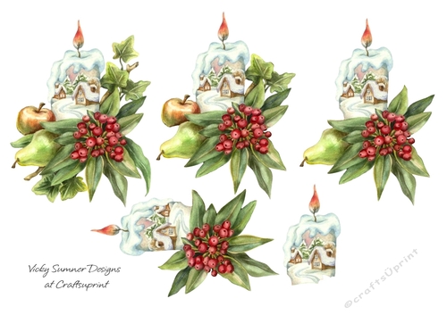 Candle Christmas Scene with Fruit Clipart