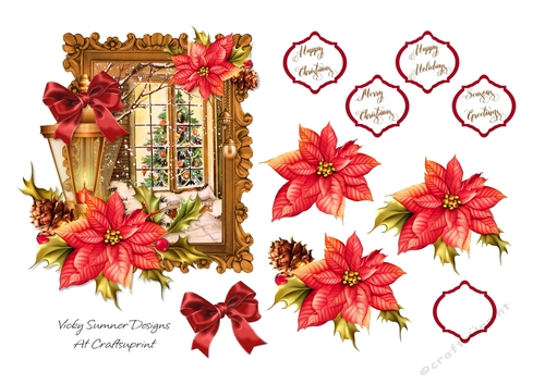 Christmas Lamp and Poinsettia Scene 2
