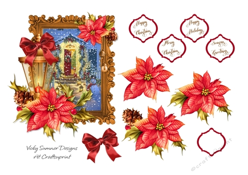 Christmas Lamp and Poinsettia Scene 4