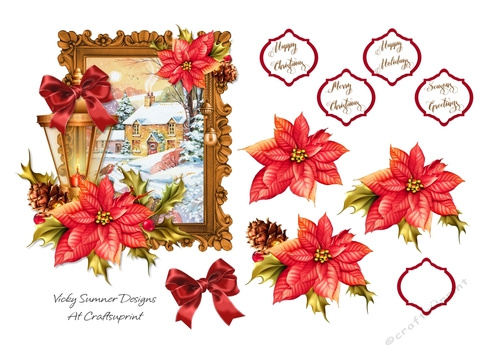 Christmas Lamp and Poinsettia Scene 7