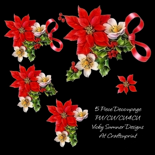 Poinsettia and Bow Decoupage