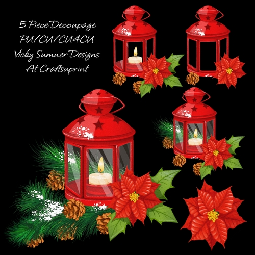 Lantern and Poinsettia Decoupage