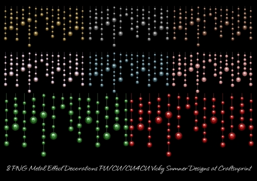 Metal Effect Pearl Drop Decorations set of 8 PNG